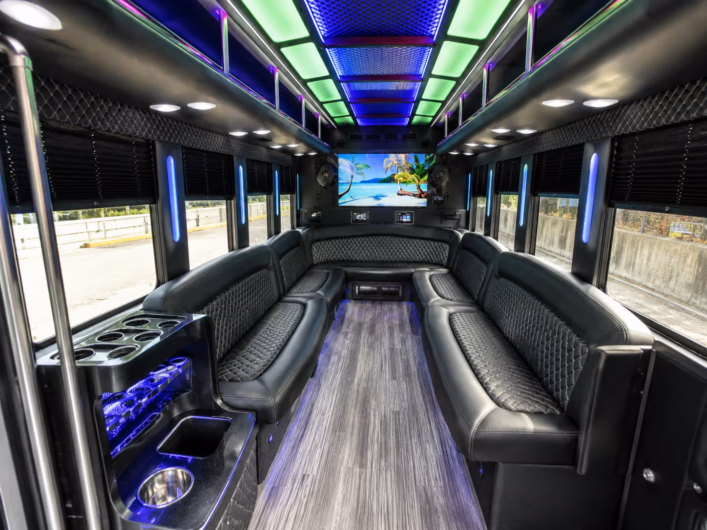 warwick 18 passenger party bus inside