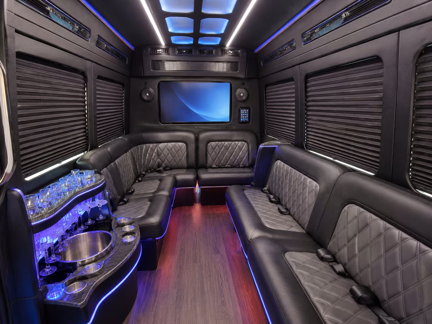 warwick 18 passenger party bus interior